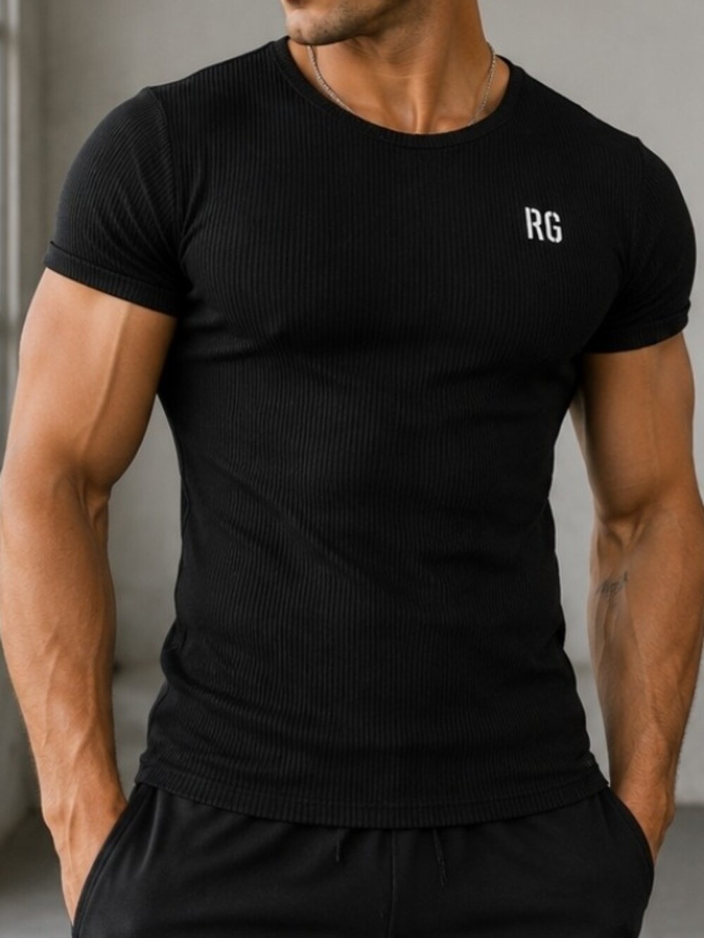 NWT Raw Gear Mens Ribbed, Short Sleeve, Black T-Shirt, Size XL Slim Fit Tee